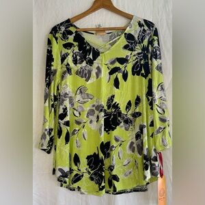 Ruby Rd Women’s 3/4 Sleeve Floral Print Blouse New With Tags size X-Large